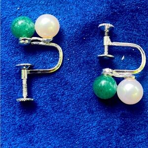 Elegant Silver and Green Vintage Clip-On Earrings